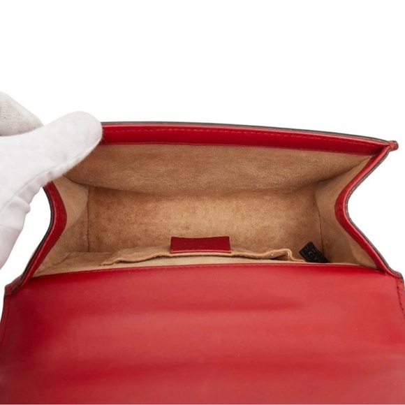 Gucci♥️ Red padlock Leather Pearl & Gold Stud Chain Crossbody Bag - Picture 7 of 11